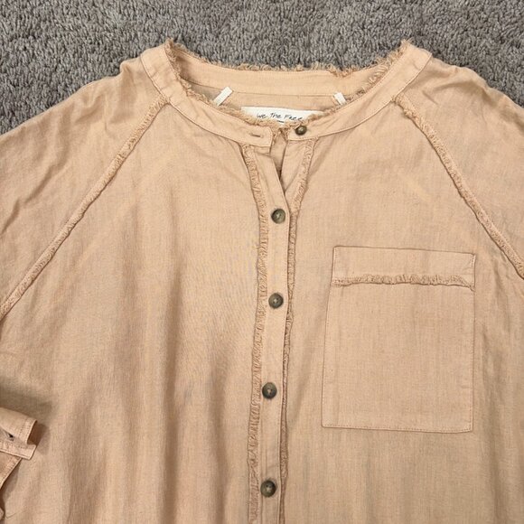 We The Free Shirt Womens Small Beige Keep it Simple Linen Flowy Oversized Coast - Picture 4 of 14